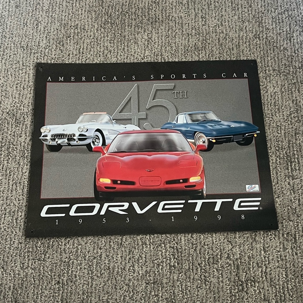 Classic Tin Metal Sign Corvette 1995-1998 45th Anniversary 11 1/4 x 16"